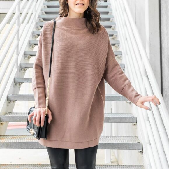 Amazon Mock Neck Long Sleeve Tunic Sweater in Tan - Size S - Picture 1 of 7